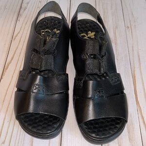 RIEKER Black Leather Lace - Up Slingback Walking Sandals Women’s Size 37 / US 7